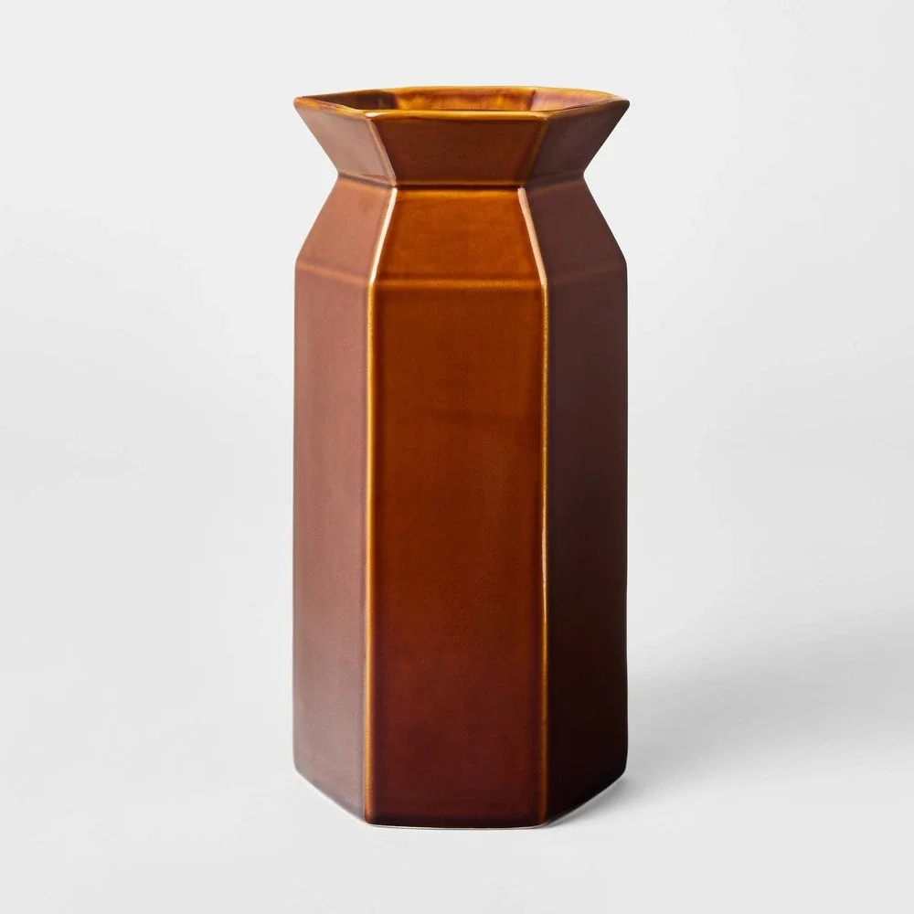 Tall Ceramic Hexagon Vase Brown - Threshold Studio McGee, Target Fall